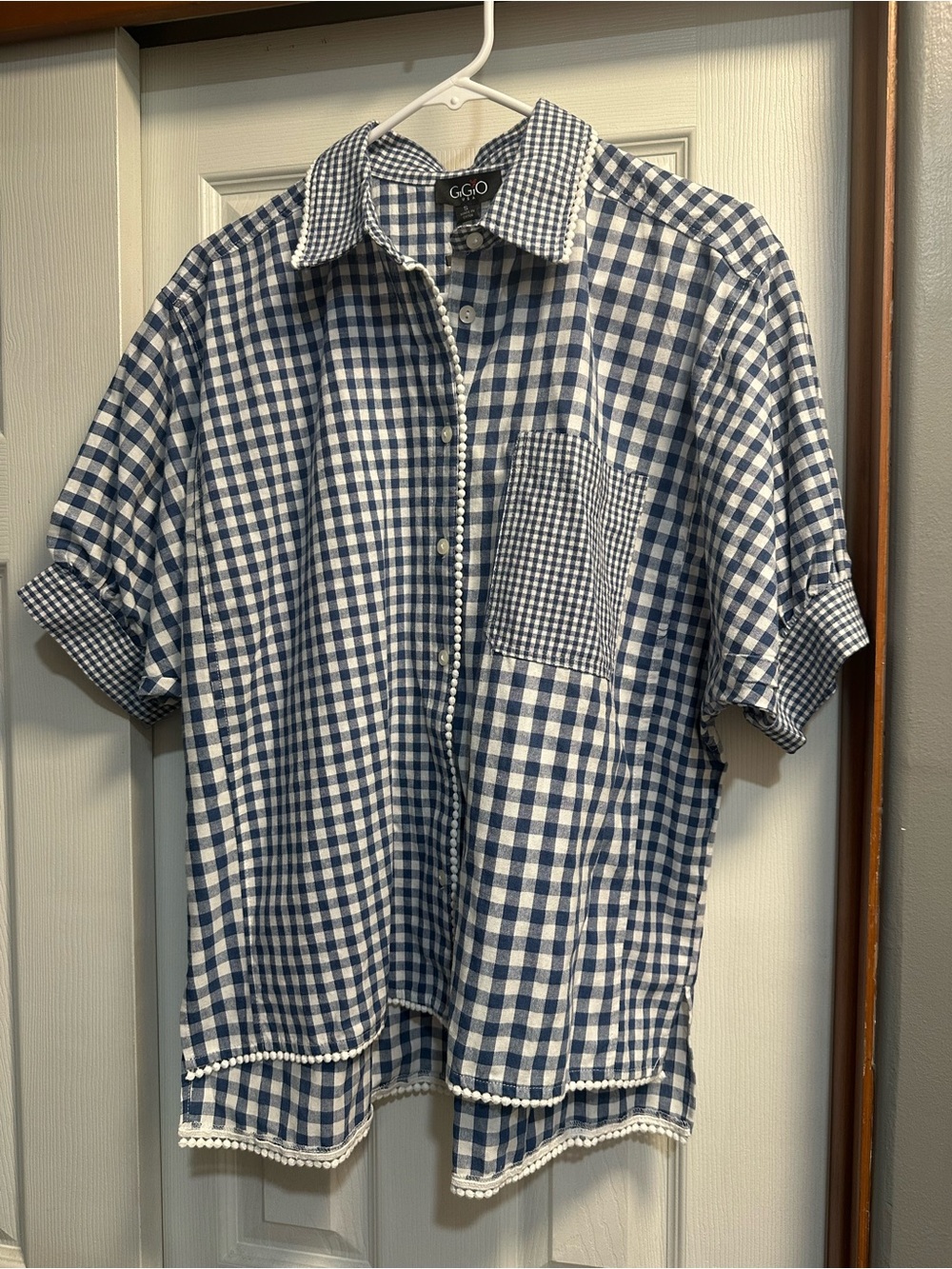 G.G.O Blue & White Gingham Short-Sleeve Blouse